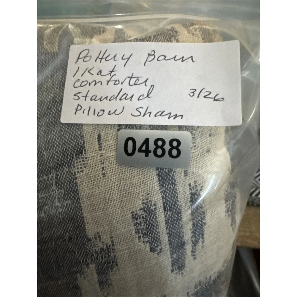 Pottery Barn Ikat Jacquard Comforter Pillow Sham Standard Blue Multi NWOT-2